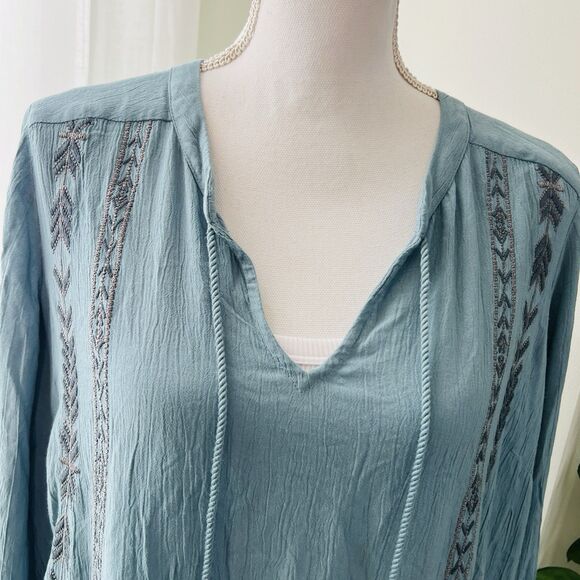 Jessica Simpson Blue Embroidered Boho Hippie Flowy Soft Comfy Dress - Large - Picture 2 of 9